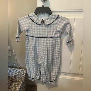 TRUE 18m baby blue gingham w navy piping longalls